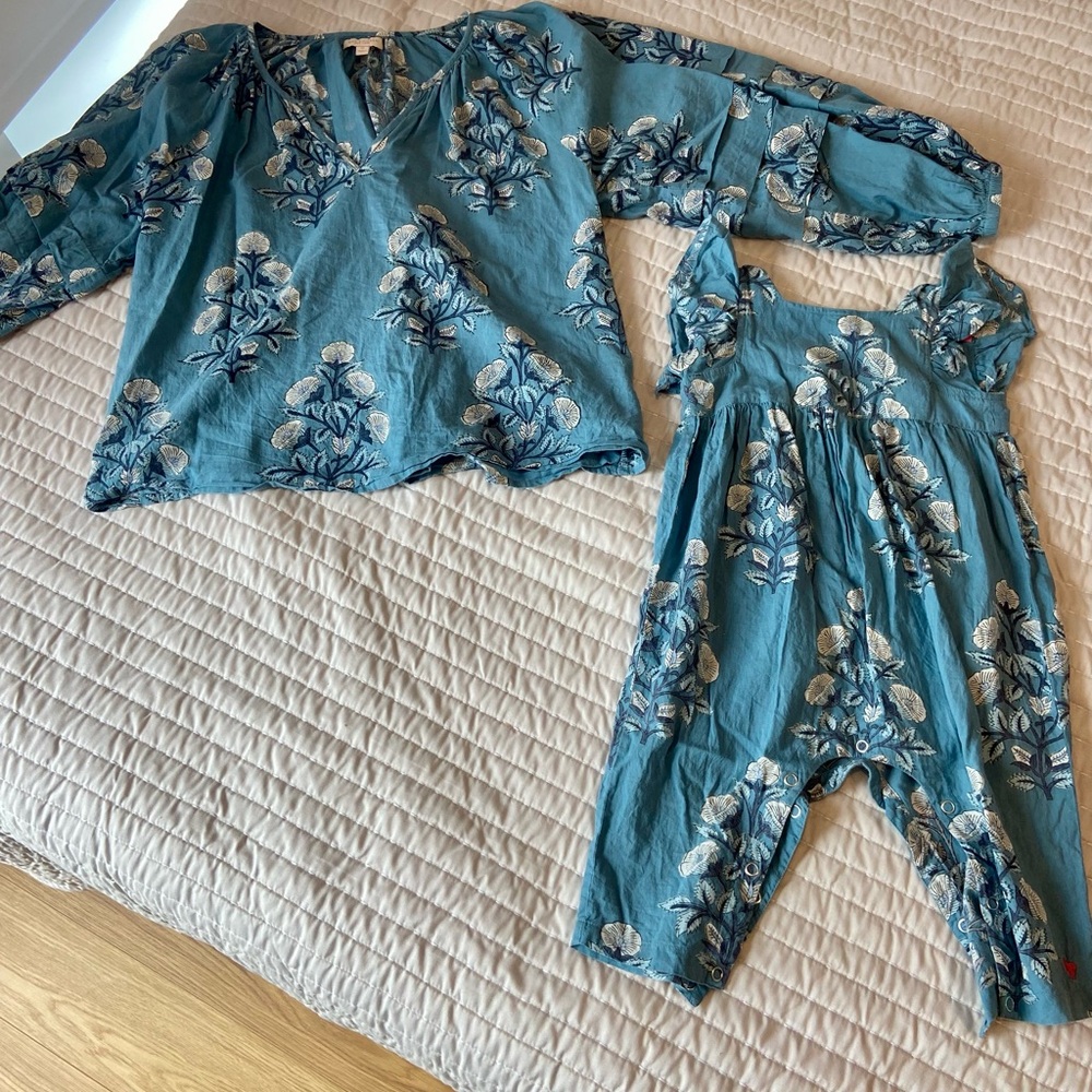 Pink Chicken Mommy & Me Teal Paisley Matching Set